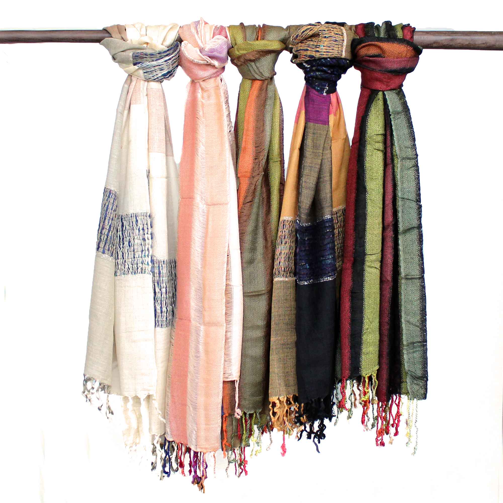 Large Indian Boho Scarves - 28x72cm - Random Greens