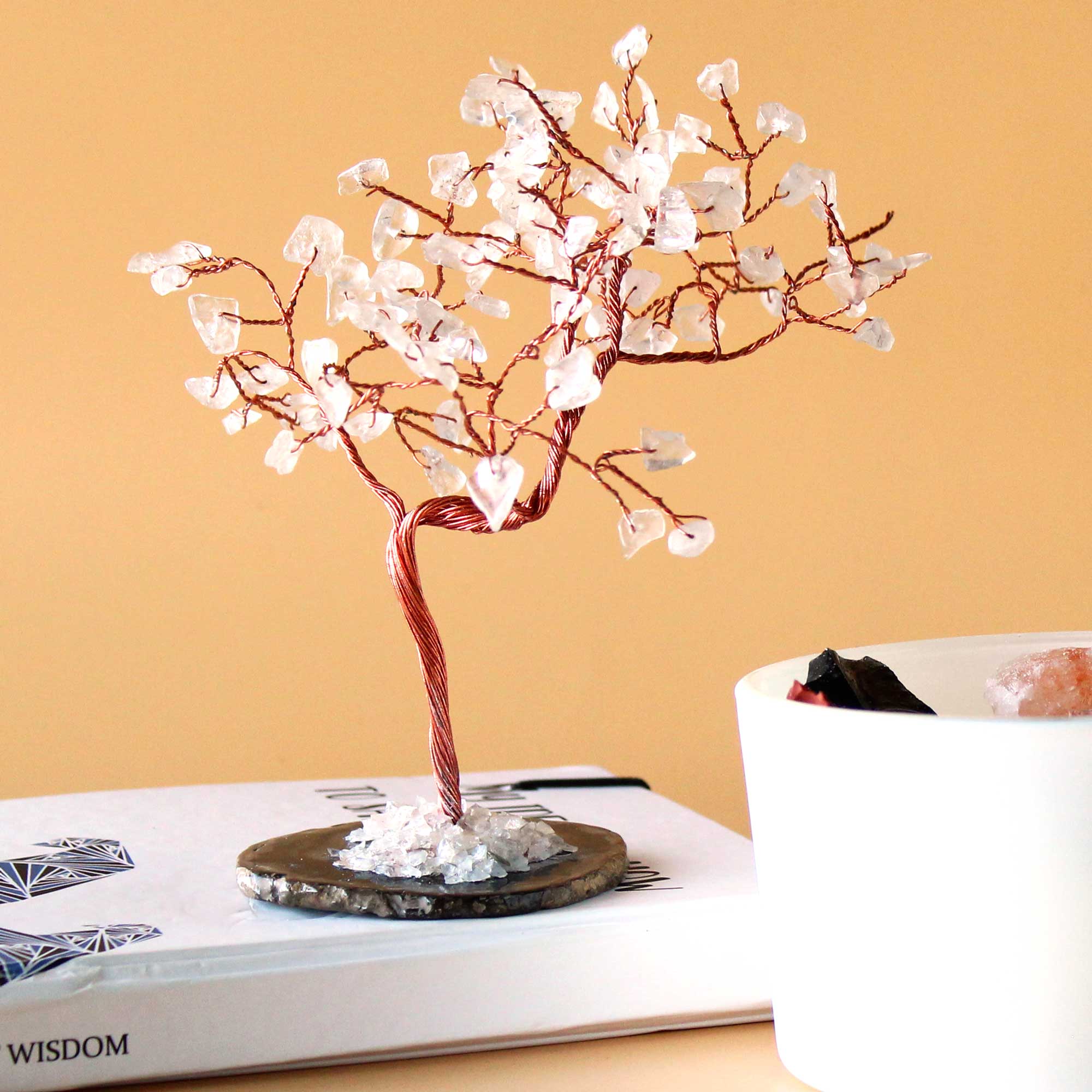 Large Gemstone Tree - Rock Quartz on Black Agate Base (100 stones)