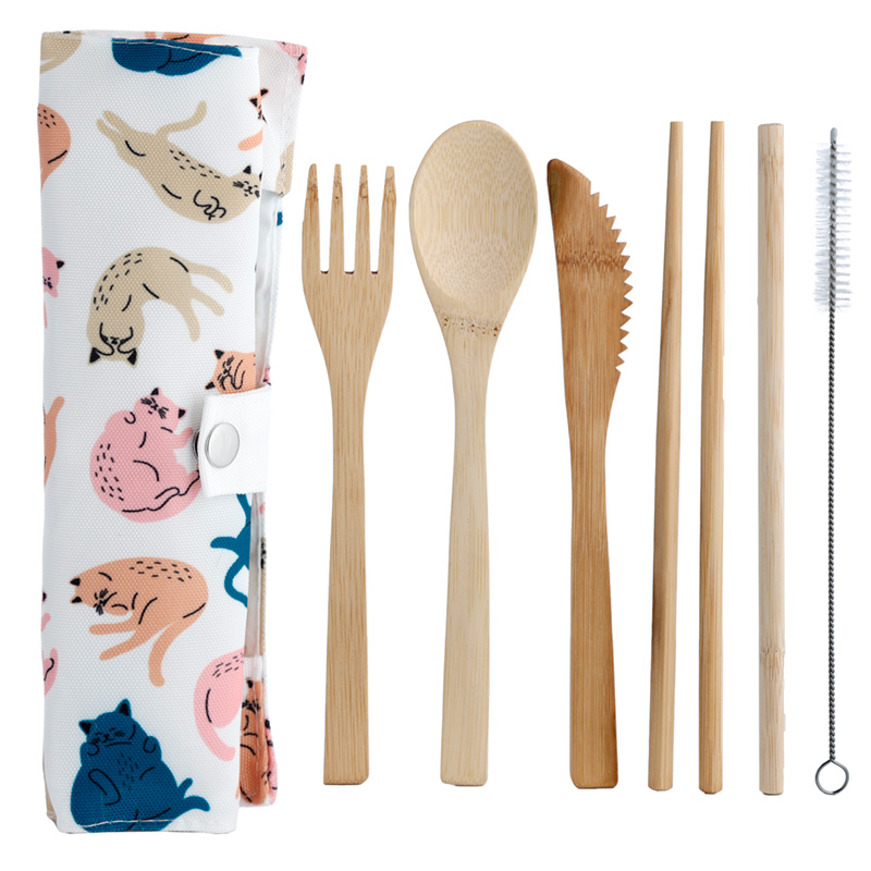 100% Natural Bamboo Cutlery 6 Piece Set - Cat's Life