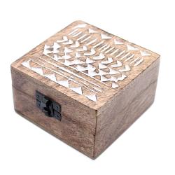 White Washed Wooden Box - 4x4 Aztec Design
