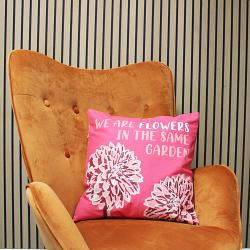 Printed Cotton Cushion Cover - We are Flowers - Olive, Pink and Natural (Pack of 3)