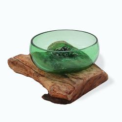 Recycled Beer Bottles - Large Wide Bowl on Wood