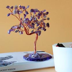 Large Gemstone Tree - Amethyst on Natural Agate Base (100 stones)