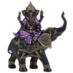 Decorative Purple, Gold & Black Ganesh - Riding Elephant