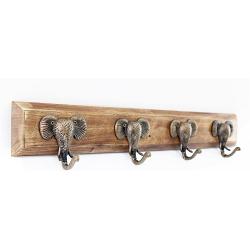 Four Gold Elephant Design Hooks on Wooden Base